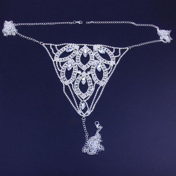 Sexy Rhinestone Thong Body Chain Crystal Bikini Waist Jewelry Lingerie Women - Picture 4 of 6